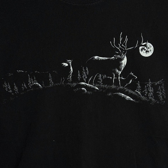 Gildan Other - Gildan Ultra Cotton Mens Large Black Deer Moon Wildlife Graphic T-Shirt